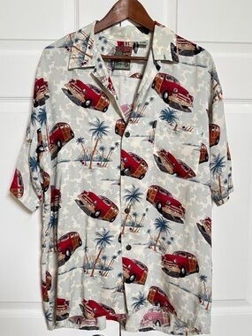 Pineapple Connection Hawaiian Shirt Mens L Rayon Cars Palm Beach Camp